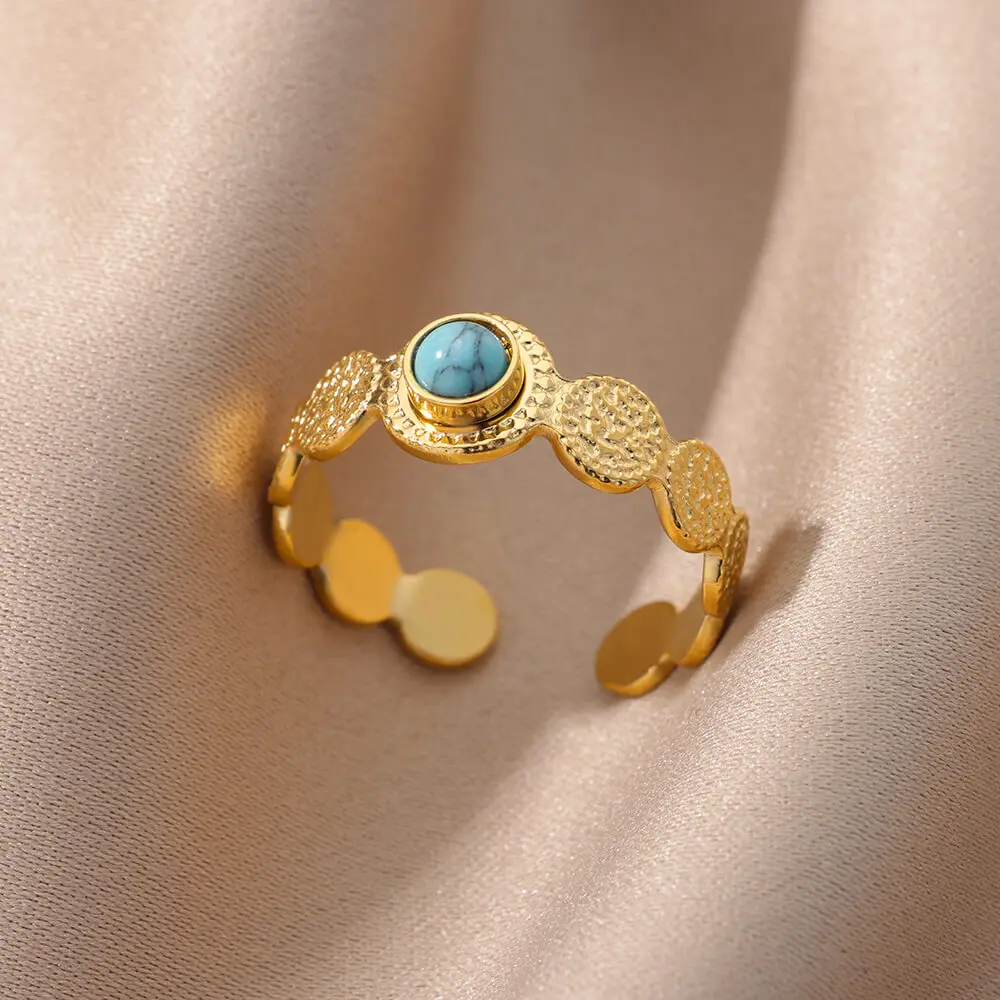 

Women Stainless Steel Opal Ring for Men Nature Stone Ring Vintage Gold Color Adjustable Rings Metal Charm Jewelry Party BFF Gift