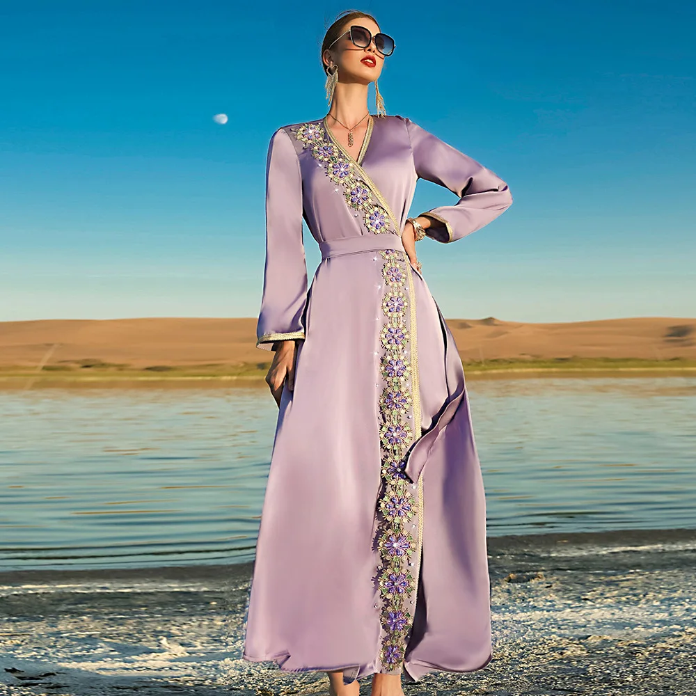 Женское атласное платье с аппликацией, элегантное платье в мусульманском стиле из Дубая, Саудовской Аравии, Турции, ислама