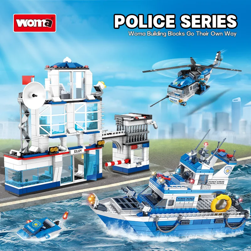 Конструктор городской полицейский участок SWAT автомобиль грузовик вертолет