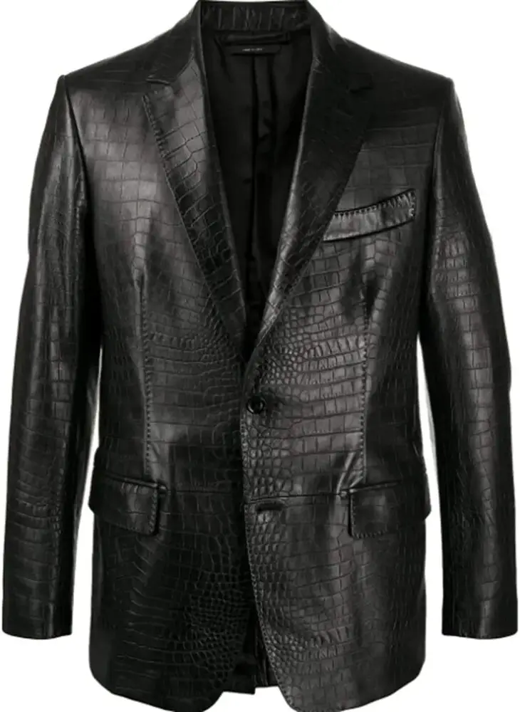 

Men Croc-effect Leather Jacket Leather Blazer for Men Leather Coat