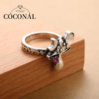 coconal new punk vintage hip hop style mushroom ring red color zircon moonlight stone accessories fashion popular jewelry