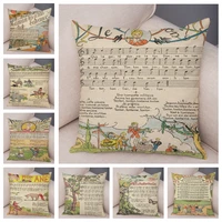 vintage newspaper music pillowcase decor cartoon pillow case plush staves cushion cover for sofa home children room 45x45cm