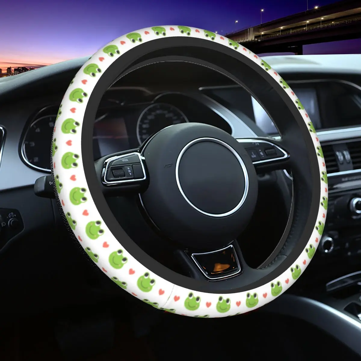 

Happy Frogs Pattern Car Steering Wheel Cover Frog Animal Steering Wheel Protective Cover Colorful Car-styling Car Accessories
