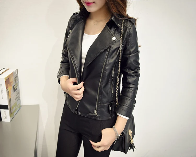 Women Motocycle Autumn gothic Jacket Black Turn-down Collar Female korean Outwear Coat 2022 Slim pu leather jacket short zipper