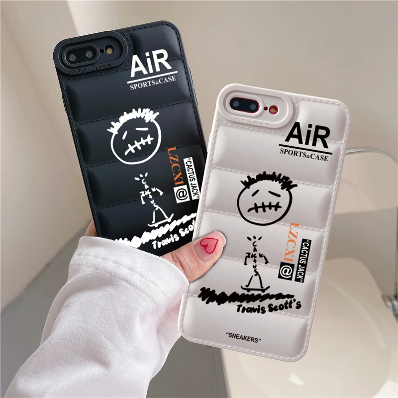 

Luxury Down Jacket Puffer Soft Silicone Phone Case for iPhone 14 11 12 13 14 Pro Max X XS XR 7 8 Plus CactusJack Label Covers