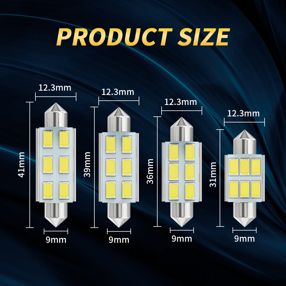 2pcs Festoon C5W C10W LED Bulbs 5630 6SMD Canbus 31mm 36mm 39mm 41mm Car Interior Lights Dome Lamp Reading lights No Error White - купить по