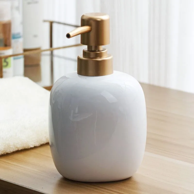 

Nordic ceramic hand sanitizer bottle soap dispenser home hotel press empty bottle shampoo water bottle golden press head WJ903