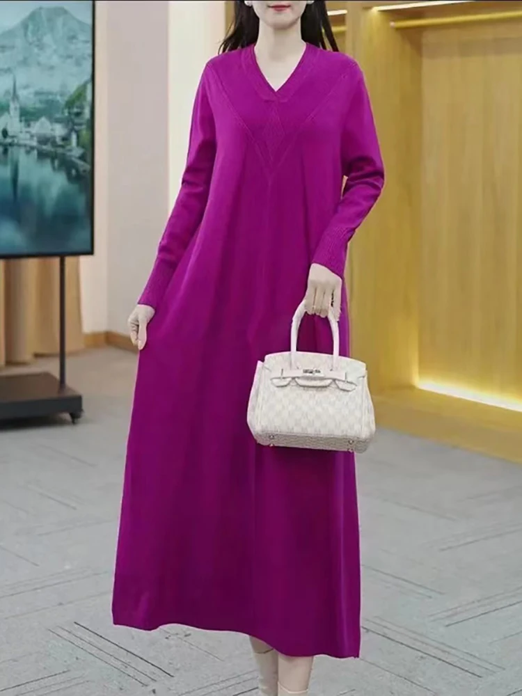 Женские фиолетовые вязаные шерстяные толстые теплые свитеры с шарфом осенние - Цена: 4157