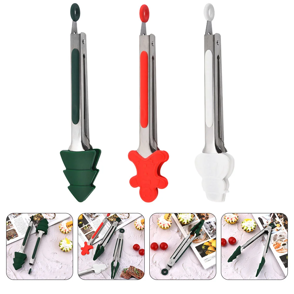 

Tongs Silicone Cooking Serving Christmas Bbq Tong Steel Stainlesssalad Kitchen Gripper Grill Steak Bread Handle Appetizers Ice
