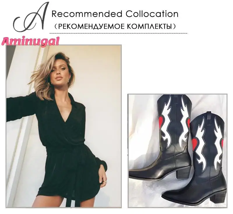 Cowboy Western Boots Love Heart Mid Calf Boots For Women 2023 Cute Cowgirls Chunky Heel Vintage Fashion Punk Western Boots Women