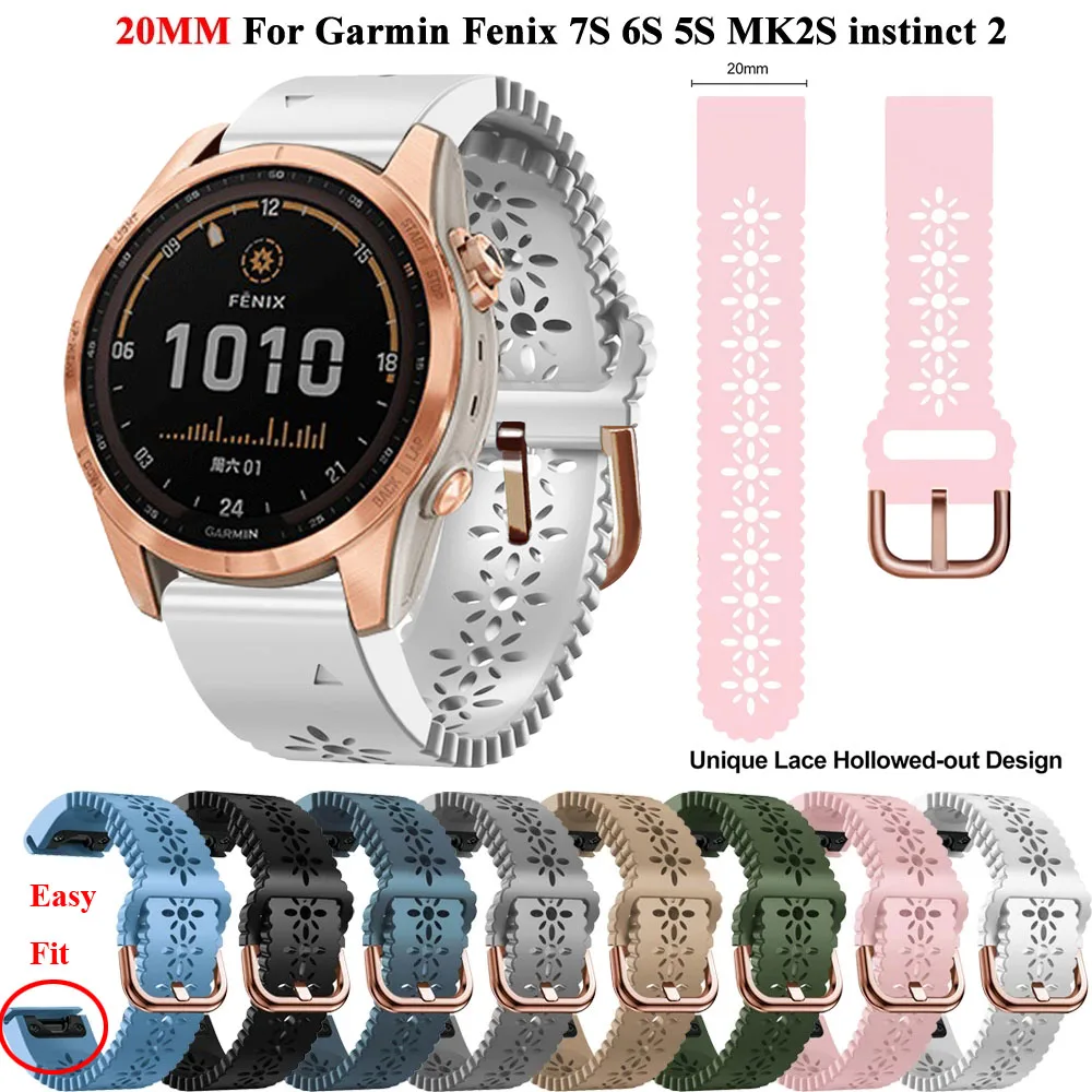 

20mm Watch Band For Garmin Fenix 7S 6S/ 6S Pro Lace Silicone Replacement Strap Fenix 5S 5SPlus/D2 Delta S instinct 2 Smartwatch