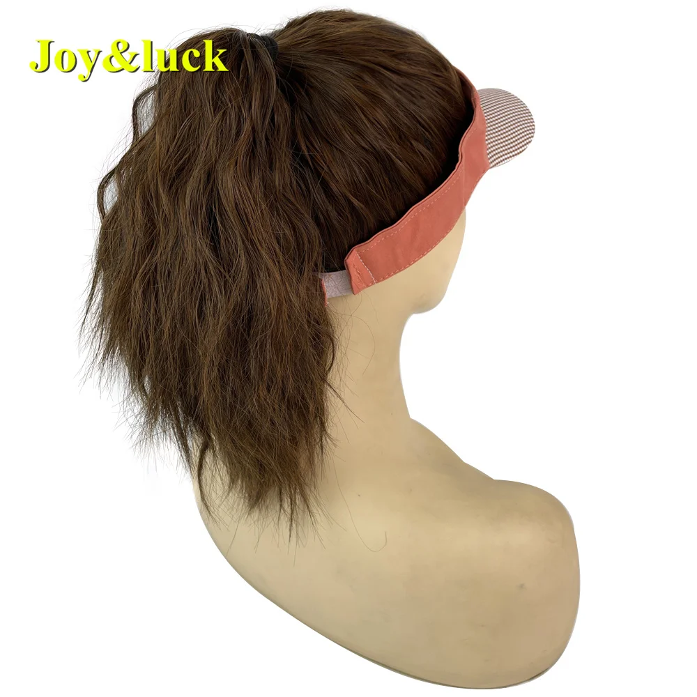 Synthetic Short Brown Curly Baseball Cap Wigs For Women Daily Wear Hat Hair Extensions Wig
