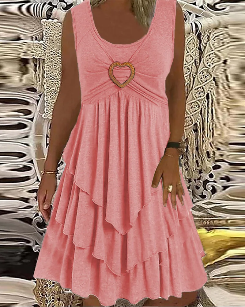 

Женское многослойное платье с кольцом-сердечком, летнее однотонное платье с бретелькой через шею и блестками