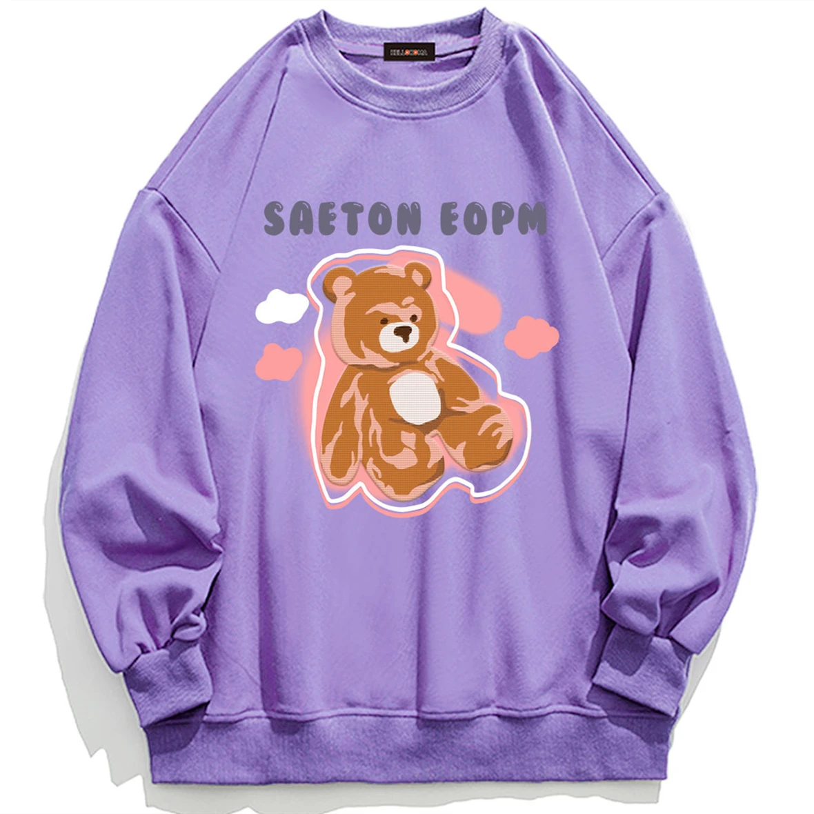 

Женский свитшот с длинным рукавом, винтажный пуловер в стиле хип-хоп с фиолетовым мультяшным медведем, уличная одежда большого размера для ...