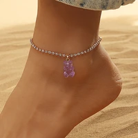 simple crystal dangle anklets for women gold color ankle bracelet cute bear anklet for female charm jewelry foot chain