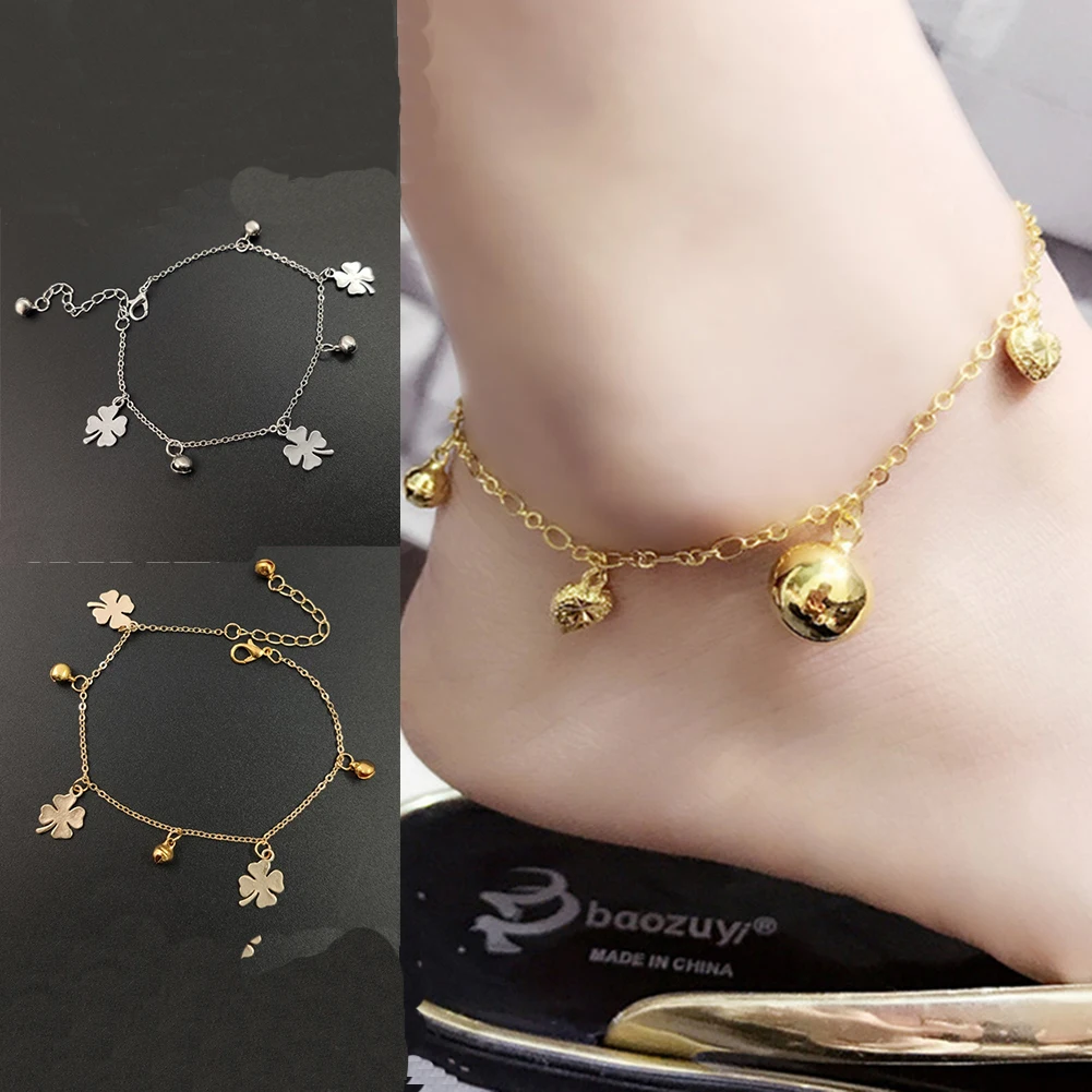 

Lucky Clover Bell Feet Chain Anklets Bohemian Anklet Women Jewelry Titanium Steel Anklets Gold Color Foot Jewelry For Women