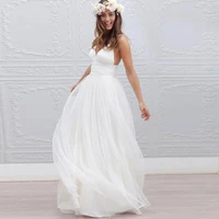 beach wedding dress a line tulle v neck spaghetti straps backless sexy wedding gowns sleeveless sweep train princess bridal gown