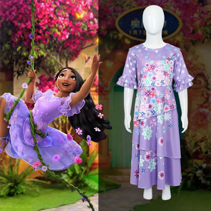 

Encanto Mirabel Madrigal Cosplay Costume Girl Dress Woman Fancy Dresses for Carnival Halloween Princess Dress Earrings glasses