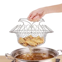 foldable stainless steel wire mesh basket kitchen multifunction steam rinse fry strainer filter net basket chef cooking tool