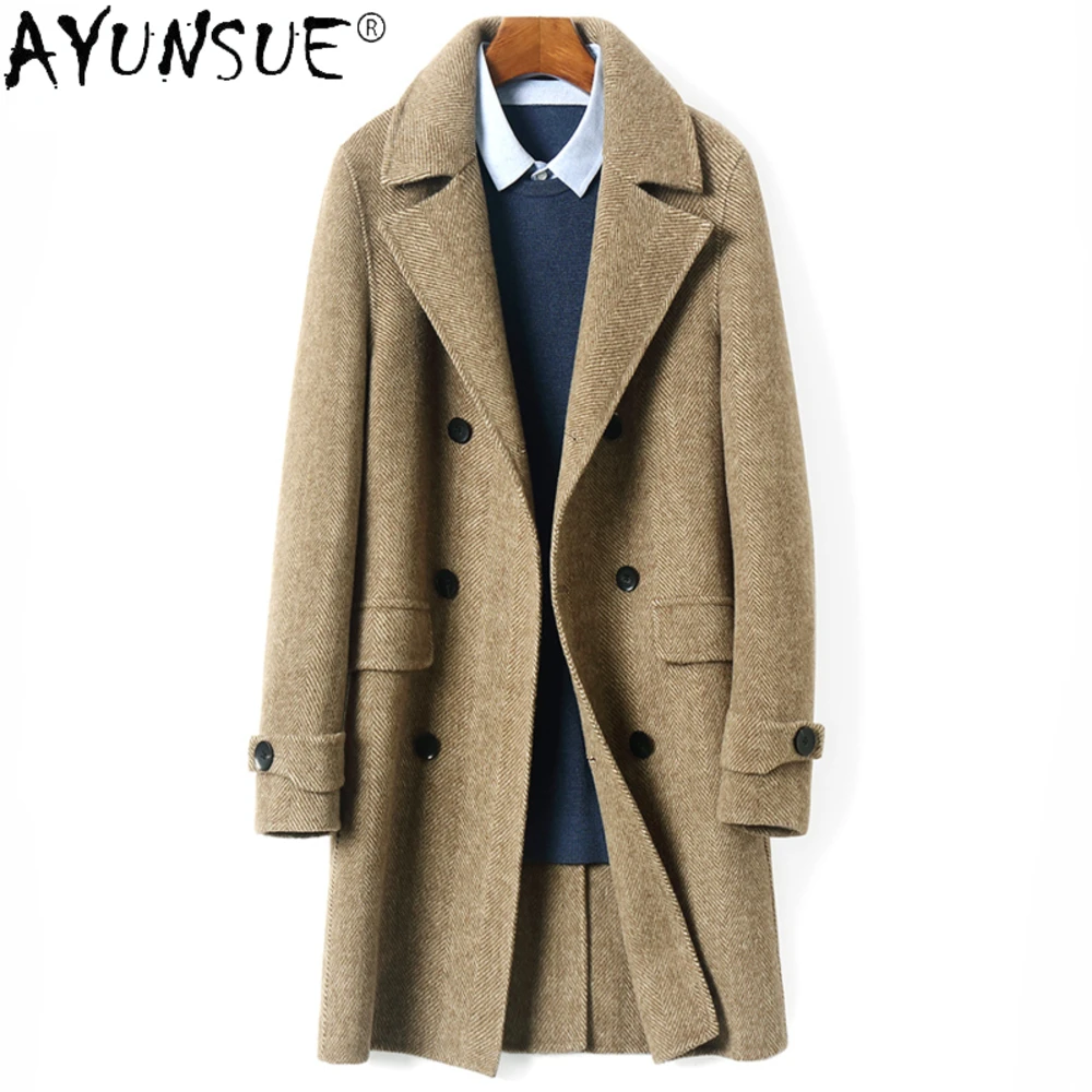 Новинка Зима 100% шерстяное винтажное двухстороннее пальто средней длины