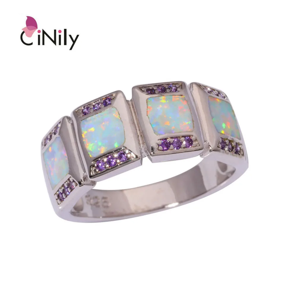 

CiNily Created White Fire Opal Purple Zircon Silver Plated Ring Wholesale Fashion Party for Women Jewelry Ring Size 7 8 9 OJ9054