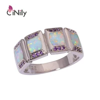 cinily created white fire opal purple zircon silver plated ring wholesale fashion party for women jewelry ring size 7 8 9 oj9054