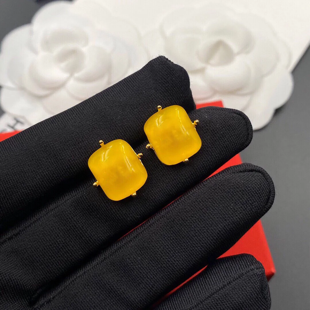 

Earrings 2022 Trend New Summer Fresh Square Lemon Yellow Glass Stud earring Jelly Girl Cute earrings Jewelry