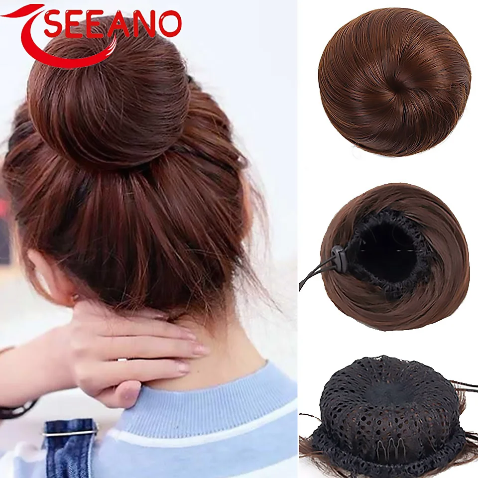 

SEEANO Synthetic Drawstring Hair Bun Red Blonde Purple Pink Nine Flower Chignon For Women Bun Donut Hairpiece Hair Accessories