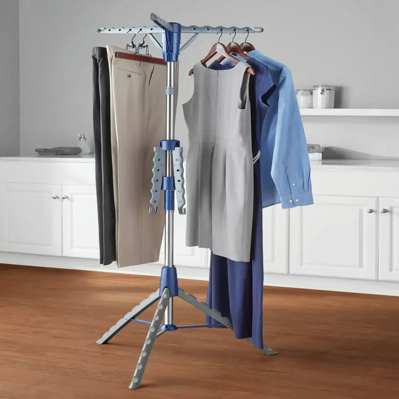 Tendedero de ropa con trípode de 2 niveles, perchas de acero para ropa, pantalones, percha portátil