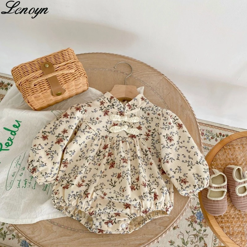 

Lenoyn Newborn Spring Dress Cute Girl Infant Bodysuit Flower Vintage Plaid Dress 0 to 24 Months Old Baby Bodysuit