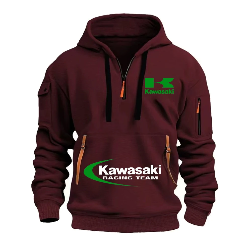 Фото Kawasaki Logo 2025 Новая мужская толстовка с капюшоном на полумолнии для любителей экстремальных видов спорта на открытом воздухе, весенне-осенняя повседневная спортивная толстовка №2