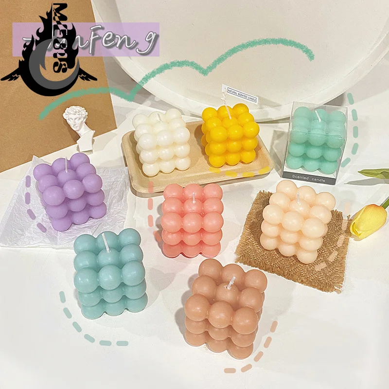 

Cute Cube Geometry Bubble Candle Home Decoration Soy Wax Aromatherapy Scented Candles Scented Relaxing Fragrance Birthday Gifts