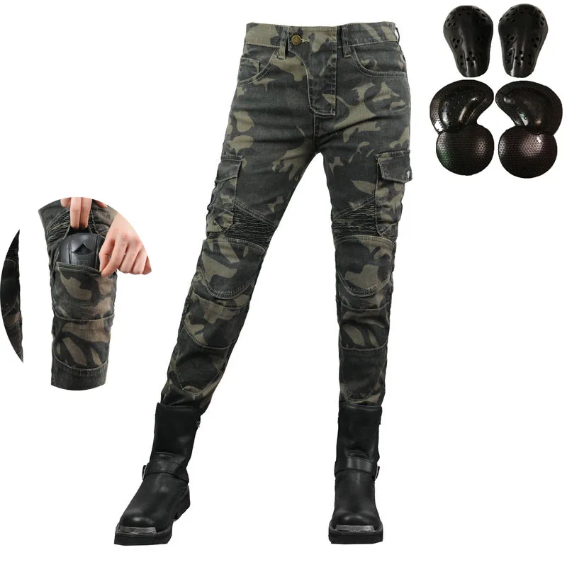 

Motorcycle Pants Pantalon Moto Jeans Woman Boyfriends Motorcycle Leisure Women's Jeans Camouflage Riding High Waist Jeans Gears