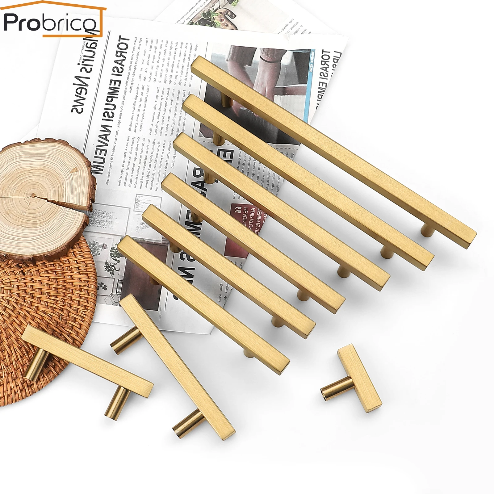 

Probrico Gold Furniture Pulls Square Bar Kitchen Cabinet Handles Stainless Steel Drawer Dresser Closet Knobs Furniture Hardware