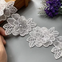 1 yard white flower pearl embroidered lace trim ribbon fabric patchwork wedding dress diy sewing supplies craft 6cm width new