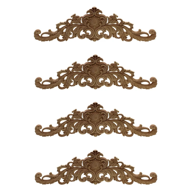 

4X Carving Natural Wood Appliques For Furniture Cabinet Unpainted Wooden Mouldings Decal Vintage Home Decor 40X11x2cm