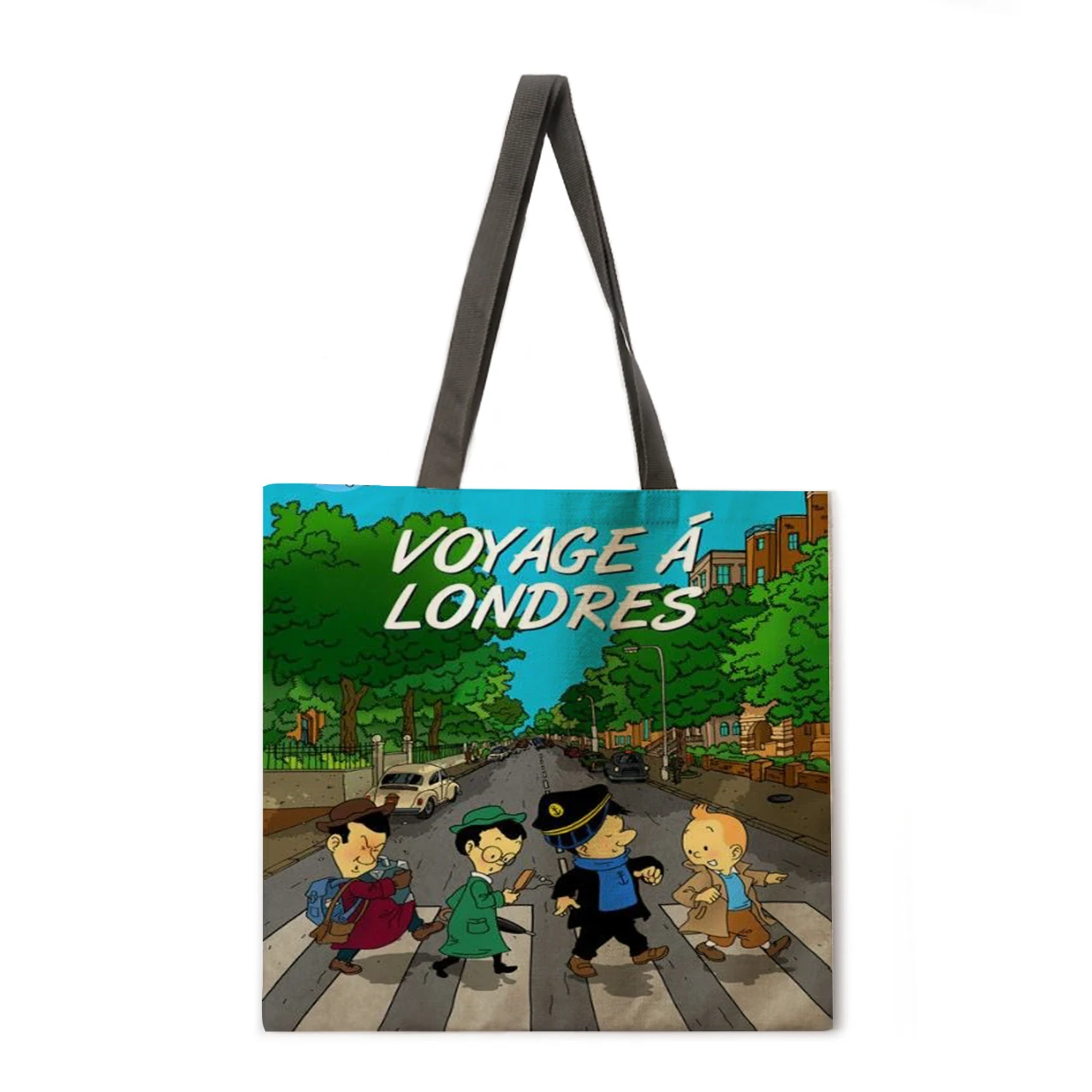 Anime comics print hand bag linen casual handbag foldable shoulder shopping bag bag reusable women beach bag