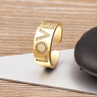 nidin new fashion romantic love letter shiny crystal zircon opening adjustable gold plated ring women elegant charm jewelry gift