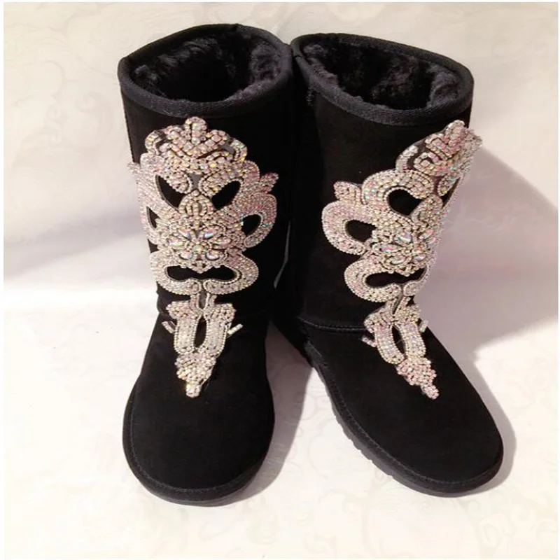 

Custom handmade diamond full diamond tide brand leather shoes cotton shoes and leg boots snow boots large size 35-44