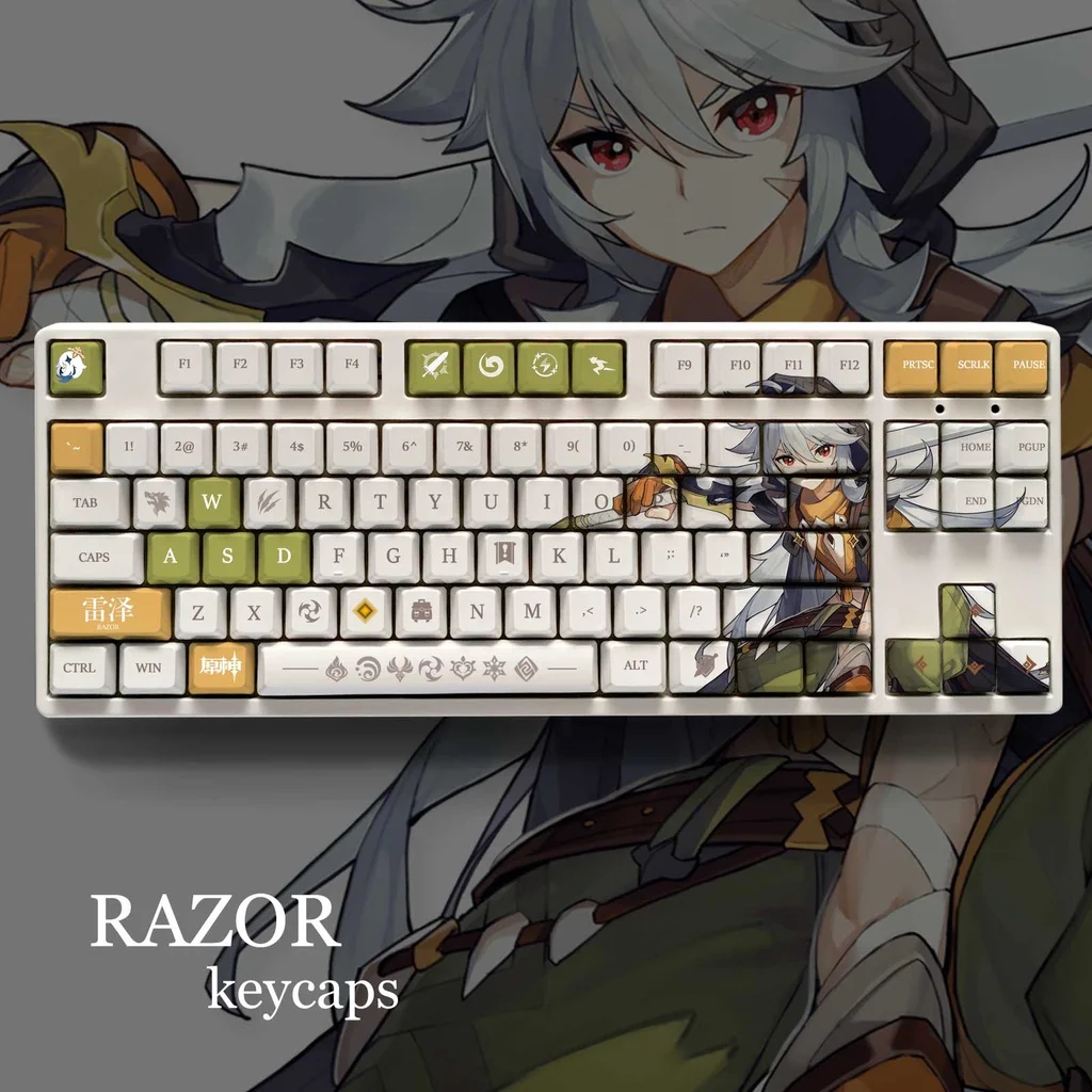 104 Keys/Set Genshin Impact Theme RAZOR Pbt Material Keycaps 108 Keys Set for Mechanical Keyboard Oem Profile Only KeyCaps