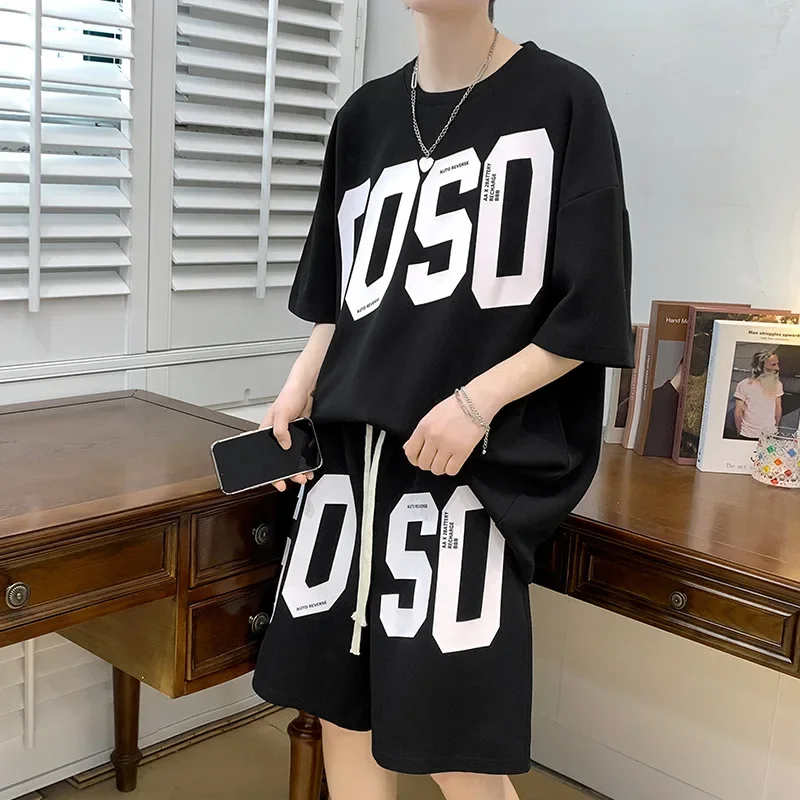 Casual Men's Ice Silk Suit Short Sleeve Loose Fit Trendy Brand Sporty Shorts One Set Fashionable Cool Guy Outfits |