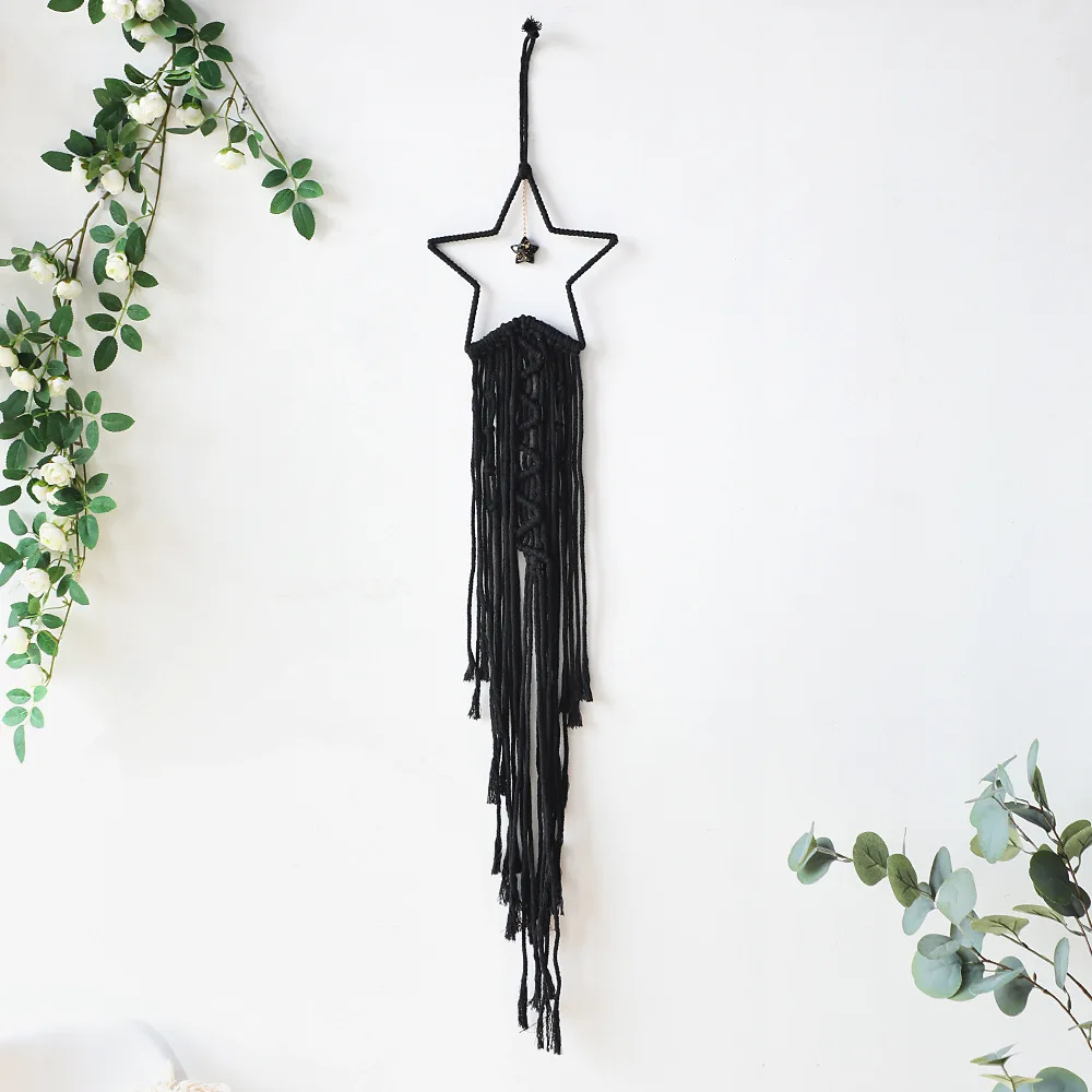 

Хлопковый тканный вручную гобелен из ниток темная звезда и луна для гостиной настенная подвеска скандинавский Декор для спальни настенное ...