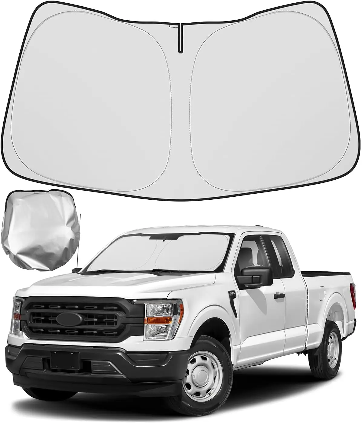 Фото Солнцезащитный козырек на лобовое стекло автомобиля для Ford F150 2015-2025, аксессуары, складной солнцезащитный козырек, светоотражающий материал из ПЭТ, блоки, УФ-лучи, передние Viso №2