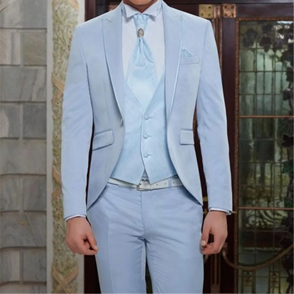 

Классический синий мужской костюм для пляжа, элегантные смокинги для свадебной вечеринки, изготовленные на заказ, 3 предмета, Terno Masculino (пиджак + брюки + жилет + галстук)