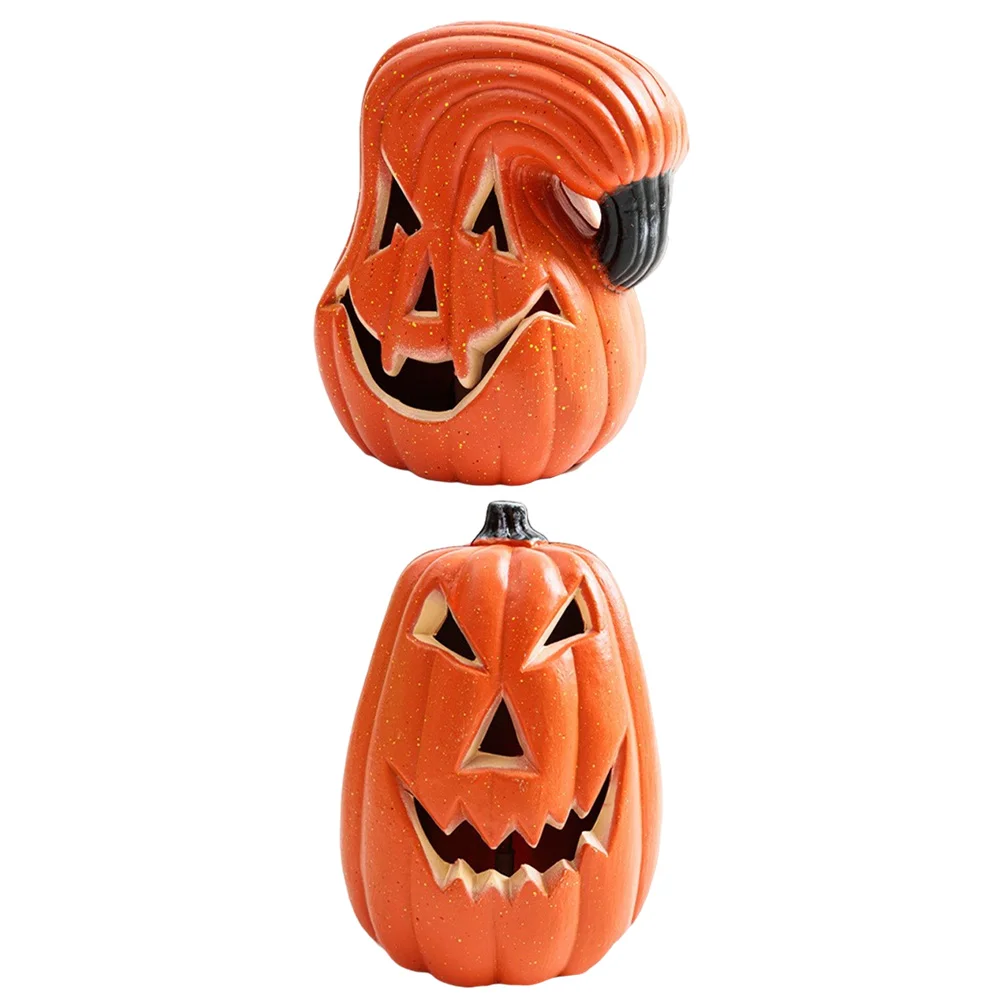 

2 Pcs Luminous Pumpkin Ornament Halloween Decore Festival Atmosphere Household Prop Pv