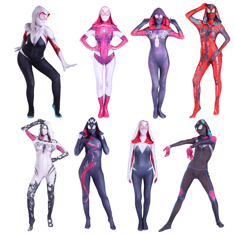 Zentai cosplay costume women & daughter Spider Gwen Stacy for venom Gwen cosplay Halloween women's spider costume for kids jumps