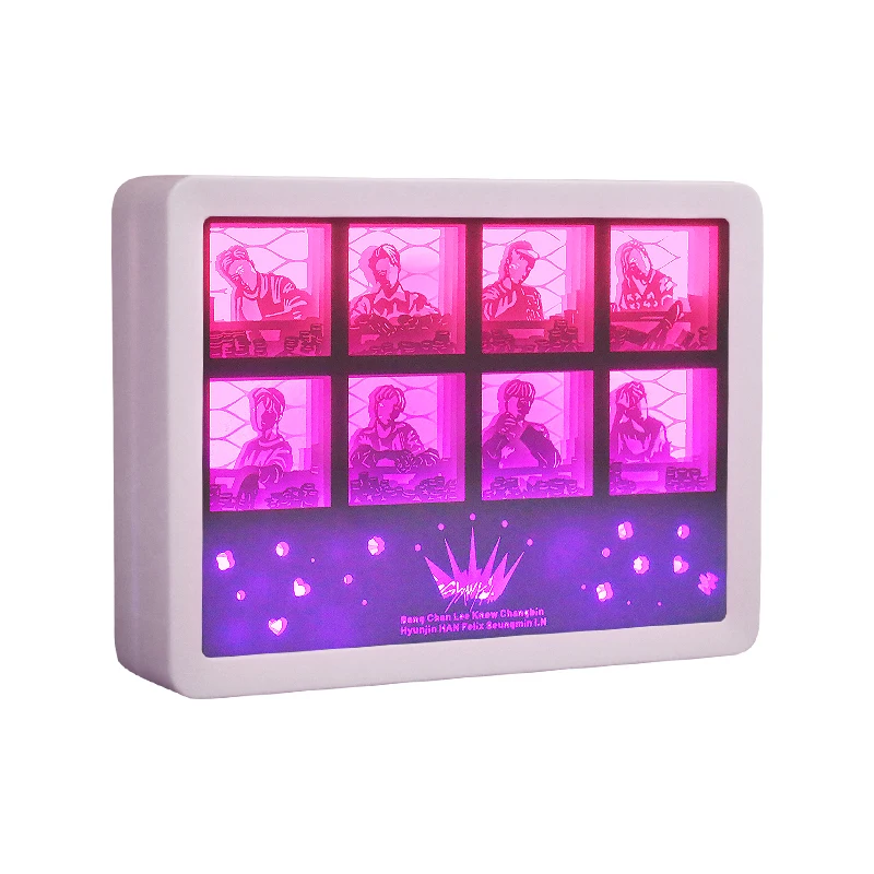 Stray Kids Shadow Box Frame With Led Usb 7Sheets Paper Cut Light Box 3D Desk Lamp Rechargeable Light Sleep Aid Room Decoration