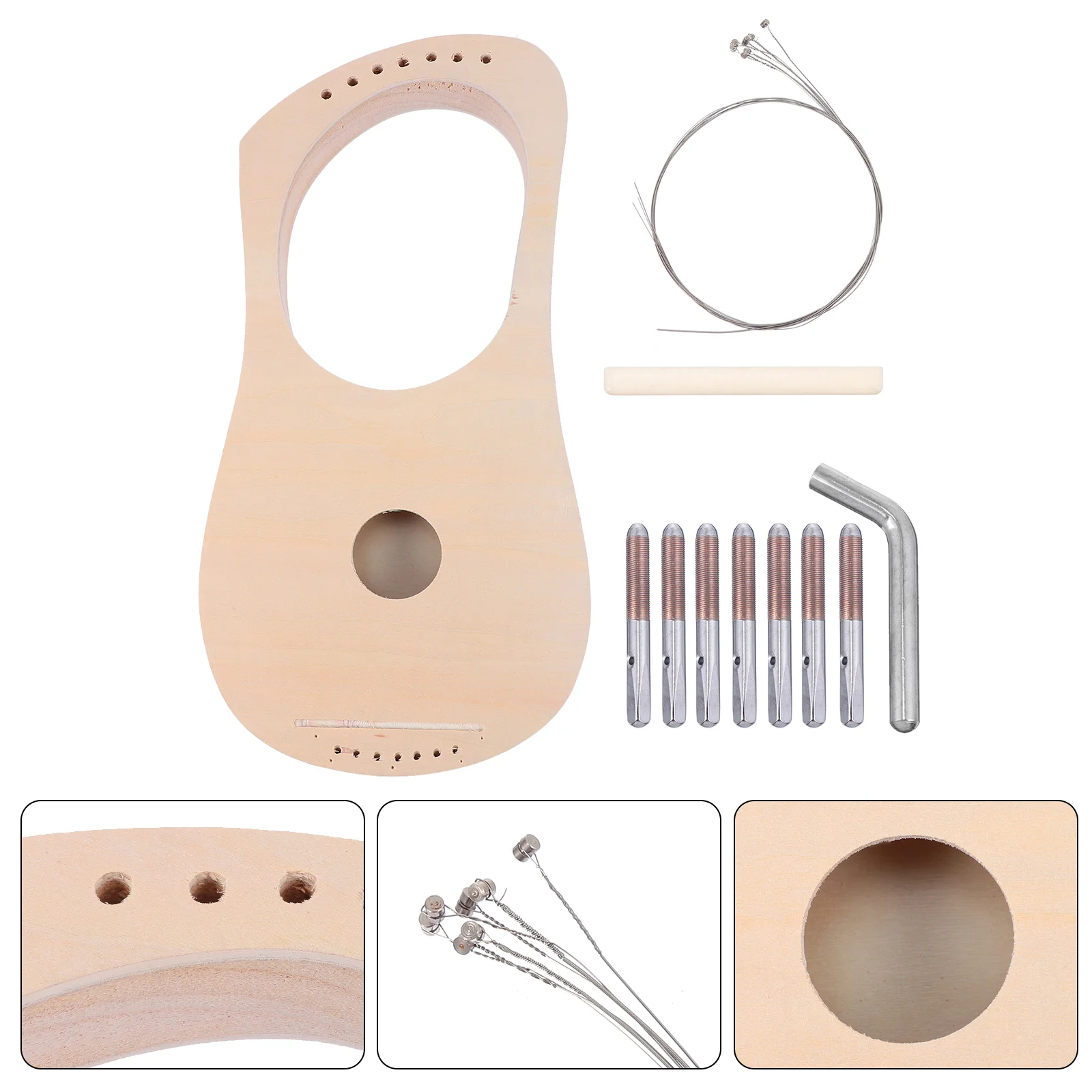 

Harp Lyre Wooden Unfinished Strings Material Diy Kit Wood Painting Handwork Instrument Craftsfor Set String Wrench Tuning