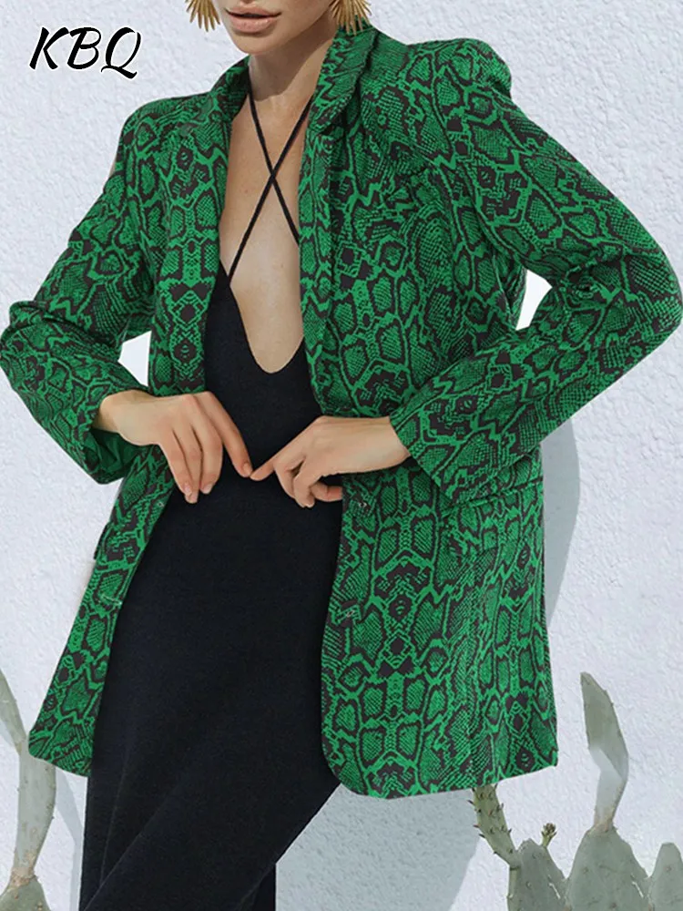 

KBQ Printing Casual Blazers For Women Notched Collar Long Sleeve spliced Single Breasted Straight Slimming Blazer Female Fashion