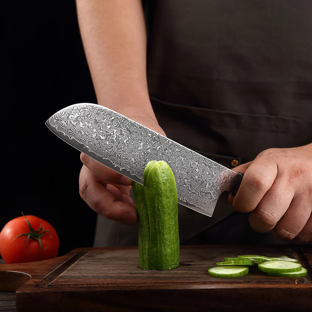 Нож Santoku 7-дюймовый японский дамасский VG10 Стальной острый нож шеф-повара